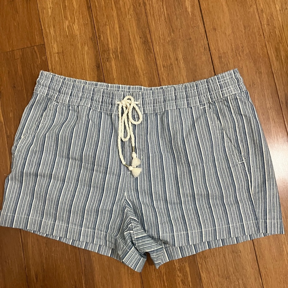 LOFT Blue and White Striped Drawstring Lounge Shorts